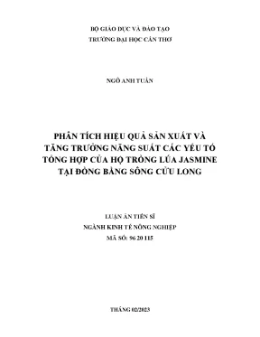 Phân tích hiệu quả sản xuất và tăng trưởng năng suất các yếu tố tổng hợp của hộ trồng lúa jasmine tại đồng bằng sông cửu long