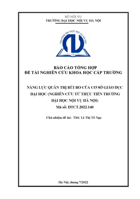 Năng lực quản trị rủi ro của cơ sở giáo dục đại học nghiên cứu từ thực tiễn trường đại học nội vụ hà nội