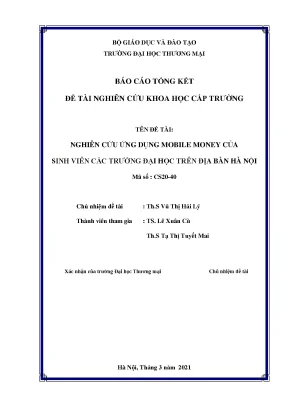 Nghiên cứu ứng dụng mobile money của sinh viên các trường đại học trên địa bàn hà nội