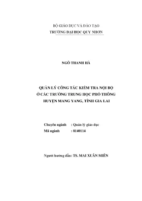 Quản lý công tác kiểm tra nội bộ ở các trường trung học phổ thông huyện mang yang tỉnh gia lai