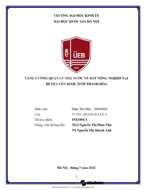 Tăng cường quản lý nhà nước về đất nông nghiệp tại huyện yên định tỉnh thanh hóa