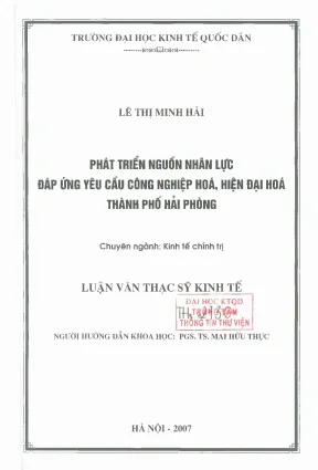 Phát triển nguồn nhân lực đáp ứng yêu cầu công nghiệp hoá hiện đại hoá thành phố hải phòng