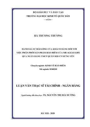 Đánh giá sự hài lòng của khách hàng đối với việc phân phối sản phẩm bảo hiểm của mb agesas life qua ngân hàng tmcp quân đội cn hưng yên