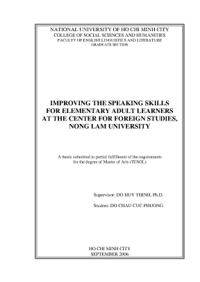 Improving the speaking skills for elementary adult learners at the center for foreign studies nong lam university