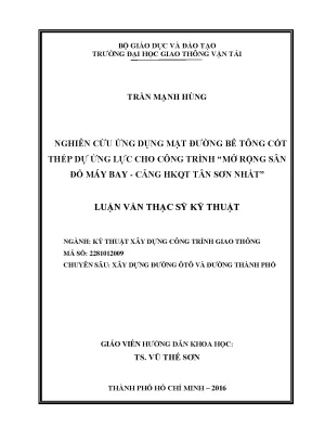 Nghiên cứu ứng dụng mặt đường bê tông cốt thép dự ứng lực cho công trình mở rộng sân đỗ máy bay cảng hàng không quốc tế tân sơn nhất