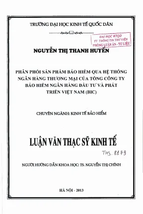Phân phối sản phẩm bảo hiểm qua hệ thống ngân hàng thương mại của tổng công ty bảo hiểm ngân hàng đầu tư và phát triển việt nam bic
