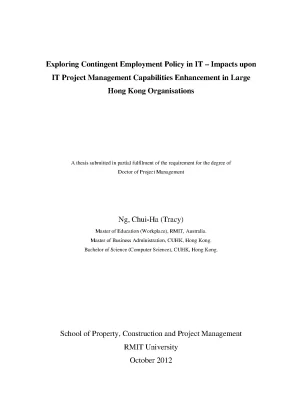 Doctoral thesis of project management exploring contingent employment policy in it impacts upon it project management capabilities enhancement in large hong kong organisations