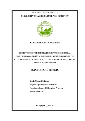 The effects of proliferation of technological innovation on organic oriented farms in thai nguyen city vietnam and luisiana laguna province philippines