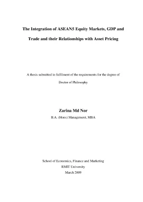 Doctoral thesis of philosophy integration of asean5 equity markets gdp and trade and their relationships with asset pricing