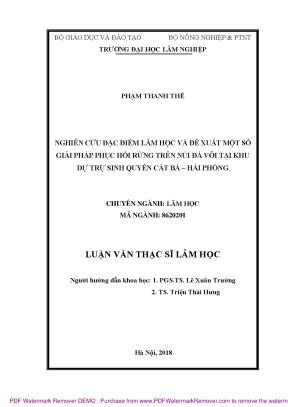 Nghiên cứu đặc điểm lâm học và đề xuất một số giải pháp phục hồi rừng trên núi đá vôi tại khu dự trự sinh quyển cát bà hải phòng