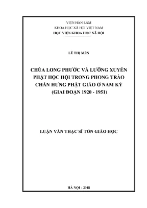 Chùa long phước và lưỡng xuyên phật học hội trong phong trào chấn hưng phật giáo ở nam kỳ giai đoạn 1920 1951