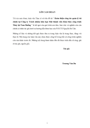 Hoàn thiện công tác quản lý tài chính tại công ty trách nhiệm hữu hạn một thành viên khai thác công trình thủy lợi nam đuống