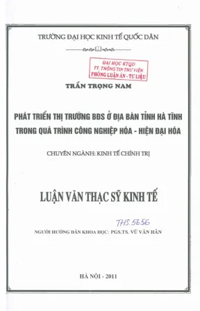 Phát triển thị trường bất động sản ở địa bàn tỉnh hà tĩnh trong quá trình công nghiệp hóa hiện đại hóa