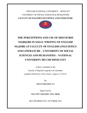 The perceptions and discourse markers in essay writing of english majors at faculty of english linguistics and literature university of social sciences and humanities national unive