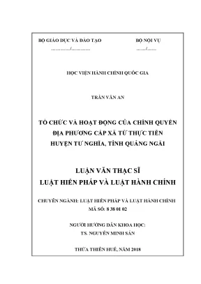 Tổ chức và hoạt động của chính quyền địa phương cấp xã từ thực tiễn huyện nghĩa hành tỉnh quảng ngãi
