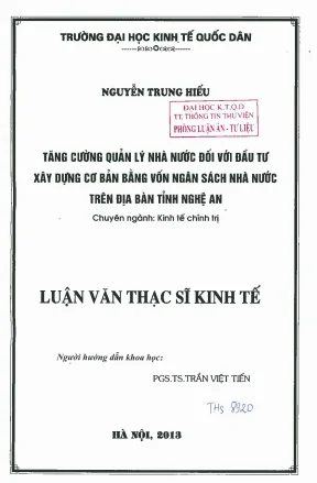 Tăng cường quản lý nhà nước đối với đầu tư xây dựng cơ bản bằng vốn ngân sách nhà nước trên địa bàn tỉnh nghệ an