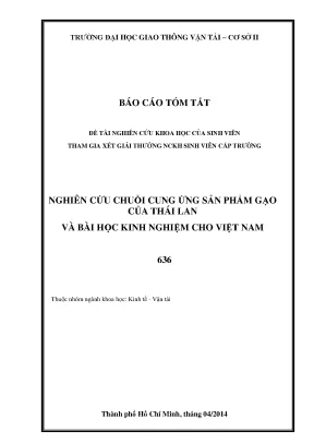 Nghiên cứu chuỗi cung ứng sản phẩm gạo của thái lan và bài học kinh nghiệm cho việt nam đề tài nghiên cứu khoa học sinh viên