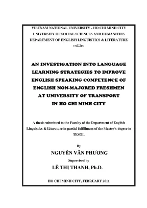 An investigation into language learning strategies to improve english speaking competence of english non majored freshmen at university of transport in ho chi minh city m a 60 14