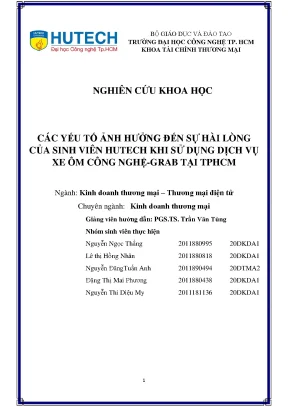Các yếu tố ảnh hưởng đến sự hài lòng của sinh viên hutech khi sử dụng dịch vụ xe ôm công nghệ grab tại tphcm