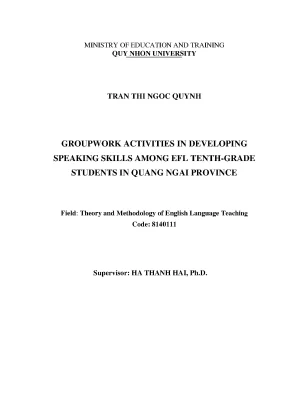 Groupwork activities in developing speaking skills among efl tenth grade students in quang ngai province