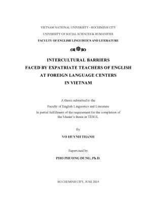 Intercultural barriers faced by expatriate teachers of english at foreign language centers in vietnam m a