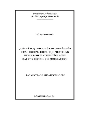 Quản lý hoạt động của tổ chuyên môn ở các trường trung học phổ thông huyện bình tân tỉnh vĩnh long đáp ứng yêu cầu đổi mới giáo dục