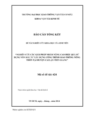 Nghiên cứu các giải pháp nhằm nâng cao hiệu quả sử dụng vốn đầu tư xây dựng công trình giao thông nông thôn tại huyện cai lậy tiền giang đề tài nghiên cứu khoa học sinh viên