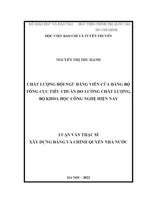 Chất lượng đội ngũ đảng viên của đảng bộ tổng cục tiêu chuẩn đo lường chất lượng bộ khoa học công nghệ hiện nay