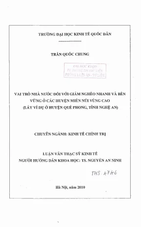 Vai trò của nhà nước đối với giảm nghèo nhanh và bền vững ở các huyện miền núi vùng cao lấy ví dụ ở huyện quế phong tỉnh nghệ an