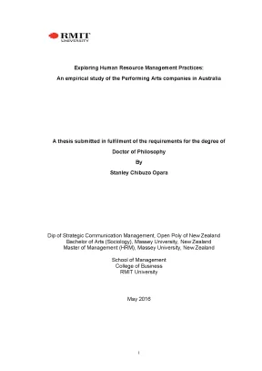 Doctoral thesis of philosophy exploring human resource management practices an empirical study of the performing arts companies in australia
