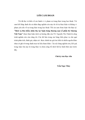Dịch vụ bảo hiểm nhân thọ tại ngân hàng thương mại cổ phần kỹ thương việt nam