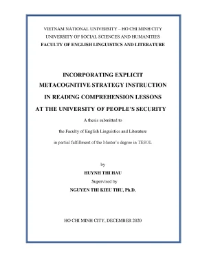 Incorporating explicit metacognitive strategy intruction in reading comprehension lessons at the university of peoples security m a 60 14 10