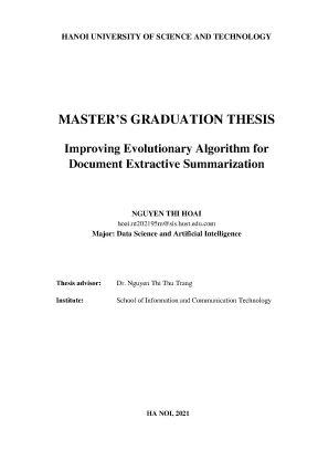 Improving evolutionary algorithm for document extractive summarization cải tiến thuật toán trong tóm tắt trích rút văn bản