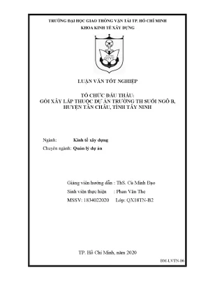 Tổ chức đấu thầu gói xây lắp thuộc dự án trường tiểu học suối ngô b huyện tân châu tỉnh tây ninh