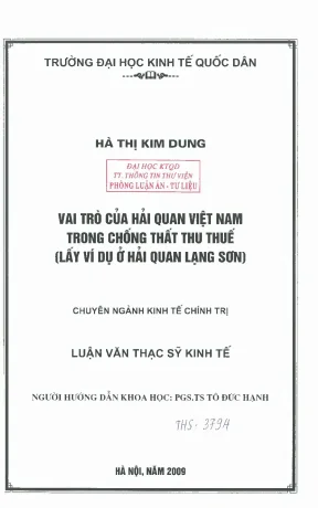 Vai trò của hải quan việt nam trong chống thất thu thuế lấy ví dụ ở hải quan lạng sơn