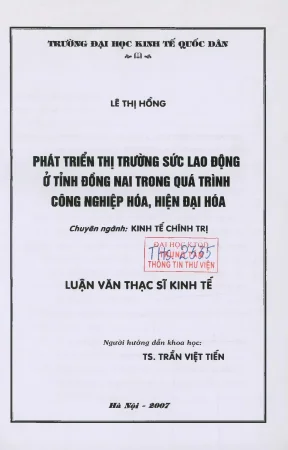 Phát triển thị trường sức lao động ở tỉnh đồng nai trong quá trình công nghiệp hoá hiện đại hoá