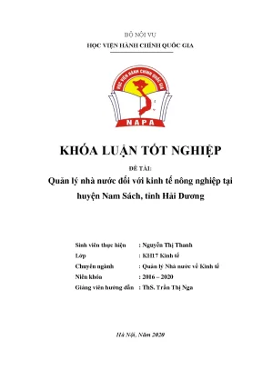 Quản lý nhà nước đối với kinh tế nông nghiệp tại huyện nam sách tỉnh hải dương