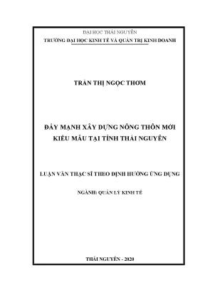 Đẩy mạnh xây dựng nông thôn mới kiểu mẫu tại tỉnh thái nguyên