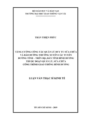 Tăng cường công tác quản lý duy tu sửa chữa và bảo dưỡng thường xuyên các tuyến đường tỉnh trên địa bàn tỉnh bình dương thuộc đoạn quản lý sửa chữa công trình giao thông bình dương
