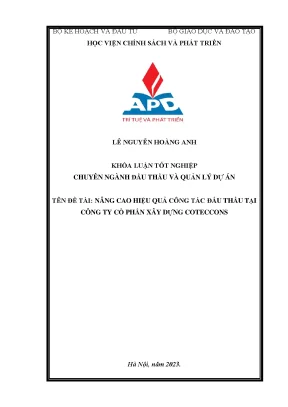 Chuyên ngành đấu thầu và quản lý dự án nâng cao hiệu quả công tác đấu thầu tại công ty cổ phần xây dựng coteccons