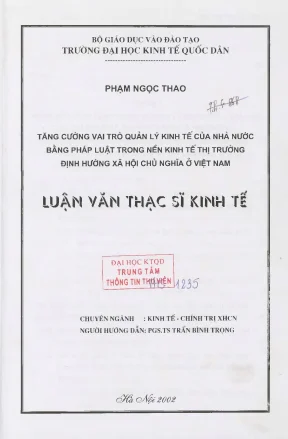 Tăng cường vai trò quản lý kinh tế của nhà nước bằng pháp luật trong nền kinh tế thị trường định hướng xã hội chủ nghĩa ở việt nam
