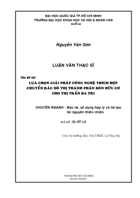 Lựa chọn giải pháp công nghệ thích hợp chuyển rác đô thị thành phân bón hữu cơ cho thị trấn ba tri