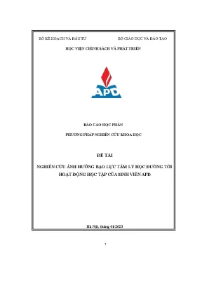 Đề tài nghiên cứu ảnh hưởng bạo lực tâm lý học đường tới hoạt động học tập của sinh viên apd
