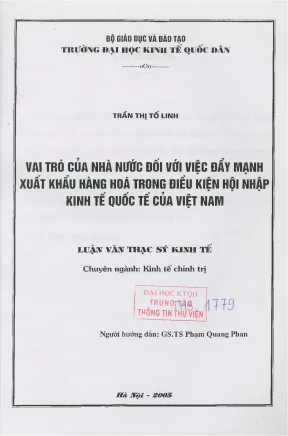 Vai trò của nhà nước đối với việc đẩy mạnh xuất khẩu hàng hoá trong điều kiện hội nhập kinh tế quốc tế của việt nam