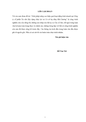 Giải pháp nâng hiệu quả hoạt động kinh doanh tại công ty cổ phần tư vấn xây dựng thủy lợi và cơ sở hạ tầng hải dương