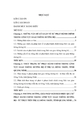 Xử phạt hành chính trong lĩnh vực giao thông đường bộ từ thực tiễn thị xã đông triều tỉnh quảng ninh