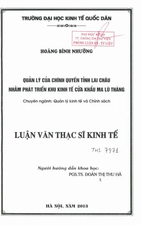 Quản lý của chính quyền tỉnh lai châu nhằm phát triển khu kinh tế cửa khẩu ma lù thàng