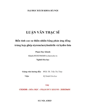 Biến tính cao su thiên nhiên bằng phản ứng đồng trùng hợp ghép styrene acrylonitrile và hydro hóa