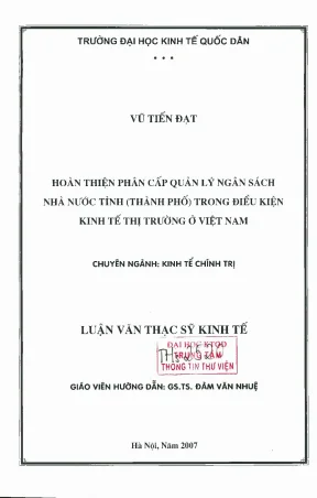 Hoàn thiện phân cấp quản lý ngân sách nhà nước thành phố trong điều kiện kinh tế thị trường ở việt nam