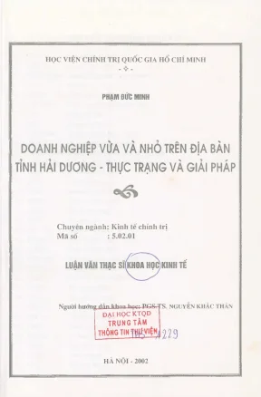 Doanh nghiệp vừa và nhỏ trên địa bàn tỉnh hải dương thực trạng và giải pháp